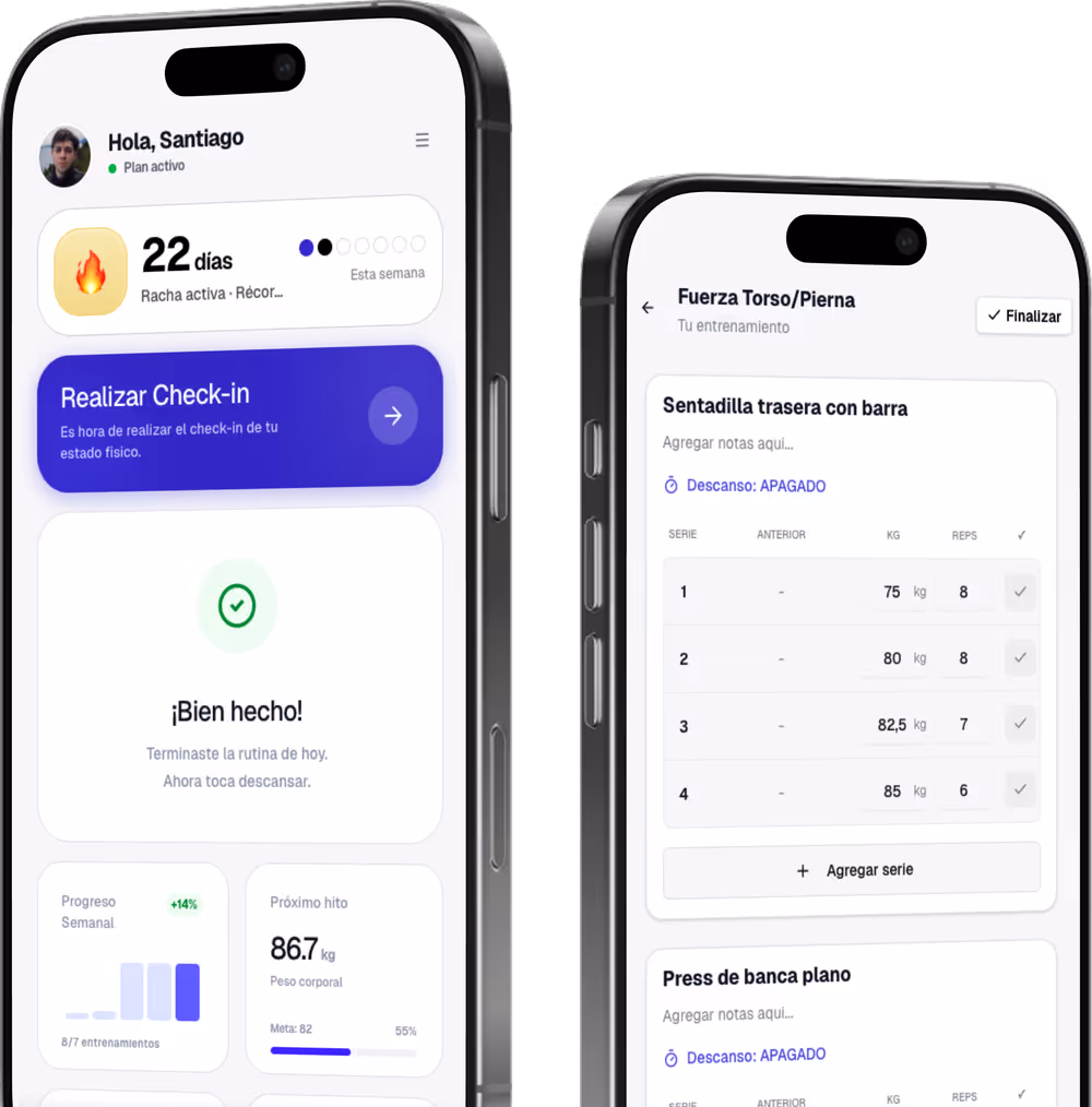 App móvil de Orbit para asesorados fitness